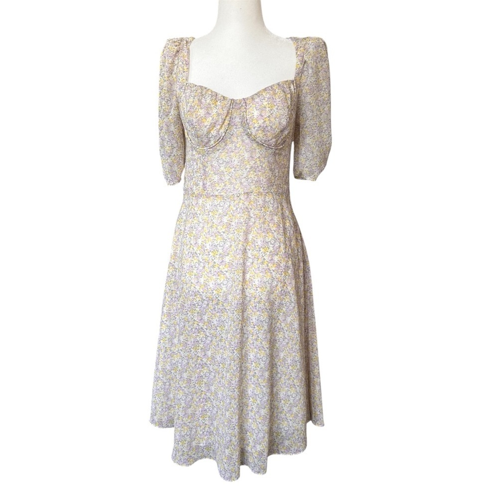 Floral Coquette Sun Dress Butter Yellow balloon sleeves No Size tag fits sm